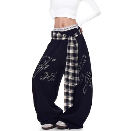 TALKLESSFASHION [Belt] hip-hop American lazy style letter pleated slimming slacks women's autumn and winter jazz scimitar pants