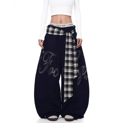 TALKLESSFASHION [Belt] hip-hop American lazy style letter pleated slimming slacks women's autumn and winter jazz scimitar pants
