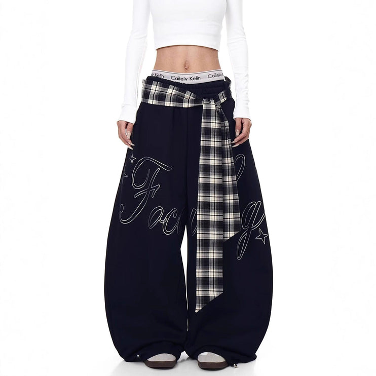 TALKLESSFASHION [Belt] hip-hop American lazy style letter pleated slimming slacks women's autumn and winter jazz scimitar pants