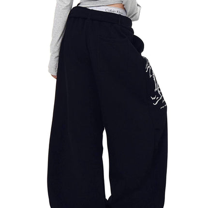 TALKLESSFASHION [Belt] Korean lazy style hip-hop letter cross printed women's winter fleece jazz dance scimitar pants