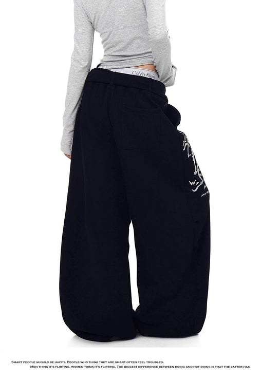 TALKLESSFASHION [Belt] Korean lazy style hip-hop letter cross printed women's winter fleece jazz dance scimitar pants