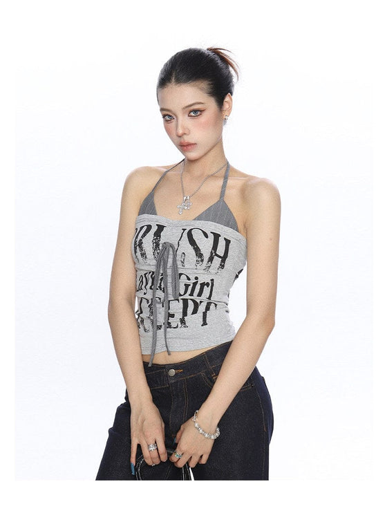TALKLESSFASHION BIGGOLD American hot girl halterneck lace-up vest camisole female summer hot girl pure desire fake two-piece bandeau top