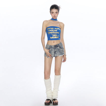 TALKLESSFASHION BIGGOLD American hot girl letter halterneck bandeau vest women's summer design sense personality slimming slimming top