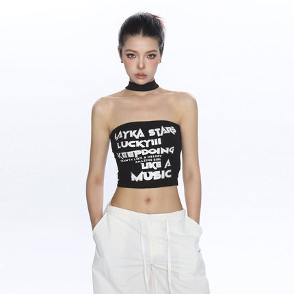 TALKLESSFASHION BIGGOLD American hot girl letter halterneck bandeau vest women's summer design sense personality slimming slimming top