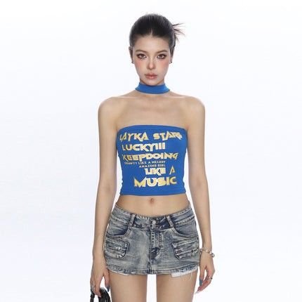 TALKLESSFASHION BIGGOLD American hot girl letter halterneck bandeau vest women's summer design sense personality slimming slimming top