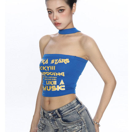 TALKLESSFASHION BIGGOLD American hot girl letter halterneck bandeau vest women's summer design sense personality slimming slimming top