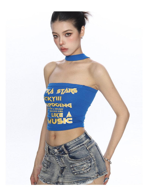 TALKLESSFASHION BIGGOLD American hot girl letter halterneck bandeau vest women's summer design sense personality slimming slimming top