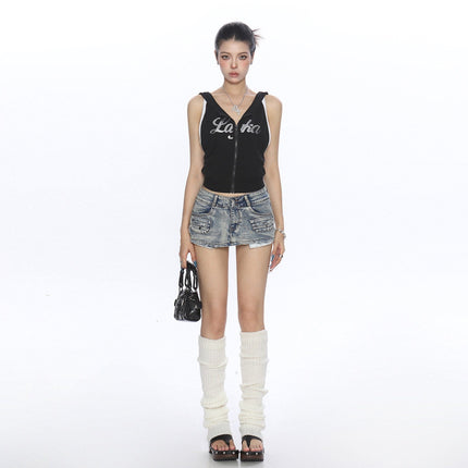 TALKLESSFASHION BIGGOLD American Spice Girl Sequins Sleeveless Hooded Vest Women's Summer Sexy Backless Slimming Sports Top Trend