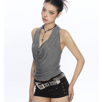 TALKLESSFASHION BIGGOLD high-end temperament swinging neck halterneck camisole women's summer pure desire wind slimming backless top ins