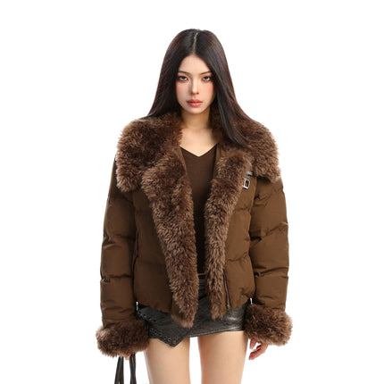 TALKLESSFASHION BIGGOLD high intelligence big fur collar lapel cotton jacket women's winter thickening warm loose brown padded jacket ins