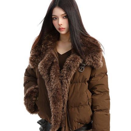TALKLESSFASHION BIGGOLD high intelligence big fur collar lapel cotton jacket women's winter thickening warm loose brown padded jacket ins