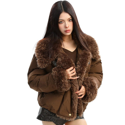 TALKLESSFASHION BIGGOLD high intelligence big fur collar lapel cotton jacket women's winter thickening warm loose brown padded jacket ins