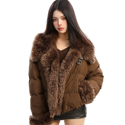 TALKLESSFASHION BIGGOLD high intelligence big fur collar lapel cotton jacket women's winter thickening warm loose brown padded jacket ins