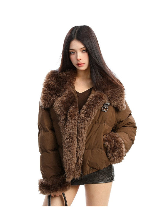 TALKLESSFASHION BIGGOLD high intelligence big fur collar lapel cotton jacket women's winter thickening warm loose brown padded jacket ins