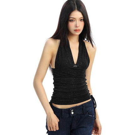 TALKLESSFASHION BIGGOLD hot girl pure desire backless V-neck red neck camisole female slim waist short sleeveless top