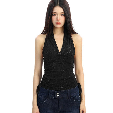 TALKLESSFASHION BIGGOLD hot girl pure desire backless V-neck red neck camisole female slim waist short sleeveless top