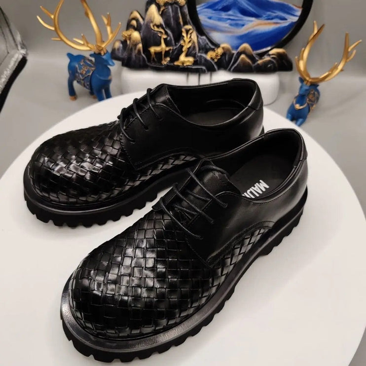 TALKLESSFASHION Black / 39 Woven Pattern Space-Up Shoes -----7181