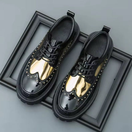 TALKLESSFASHION Black and Gold / 46 TLF Casual Patent Leather Shoe. ——2952