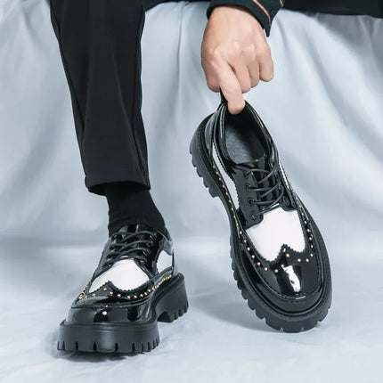 TALKLESSFASHION Black and White / 38 TLF Casual Patent Leather Shoe. ——2952