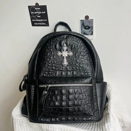 TALKLESSFASHION black MoonCat original black gothic crocodile pattern backpack school bag men's and women's premium texture niche y2k backpack