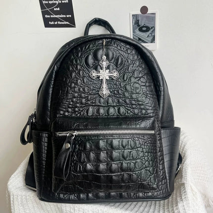 TALKLESSFASHION black MoonCat original black gothic crocodile pattern backpack school bag men's and women's premium texture niche y2k backpack