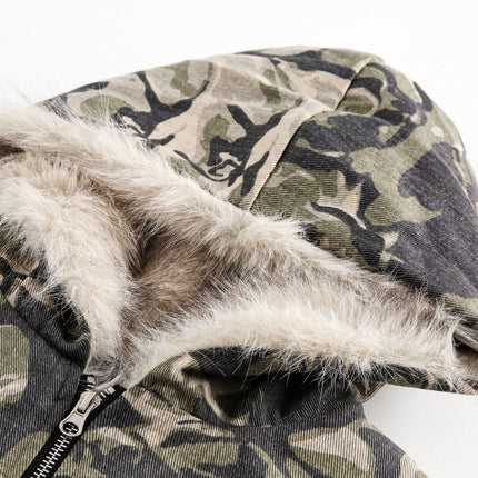 TALKLESSFASHION Camo Fur Collar Padded Jacket