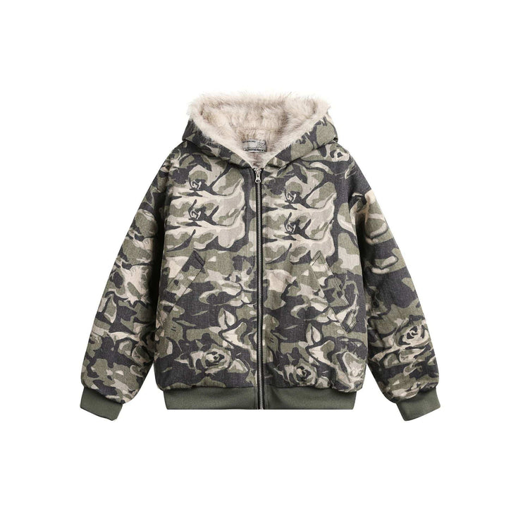 TALKLESSFASHION Camo Fur Collar Padded Jacket