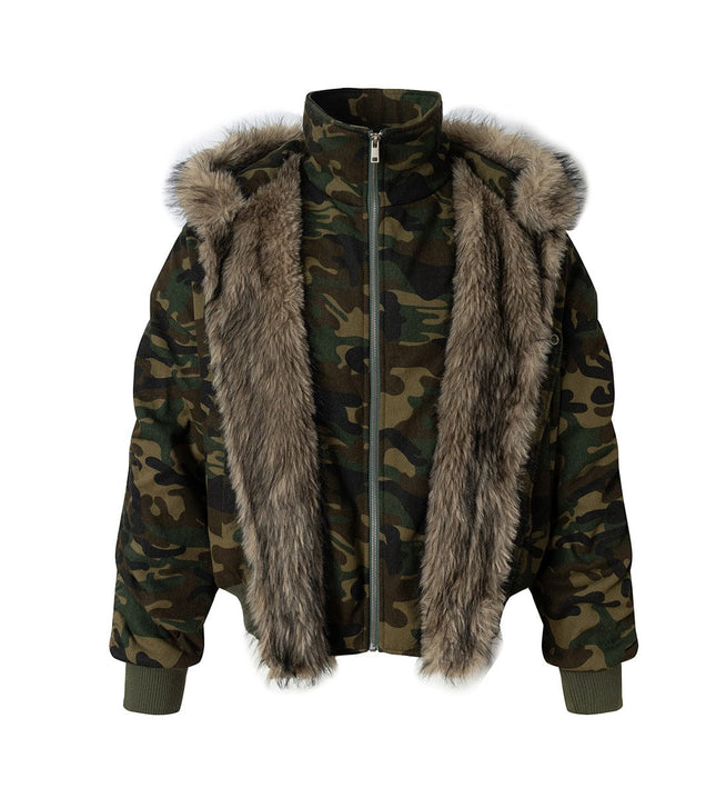 TALKLESSFASHION Camo Pilot Fur Collar Jacket