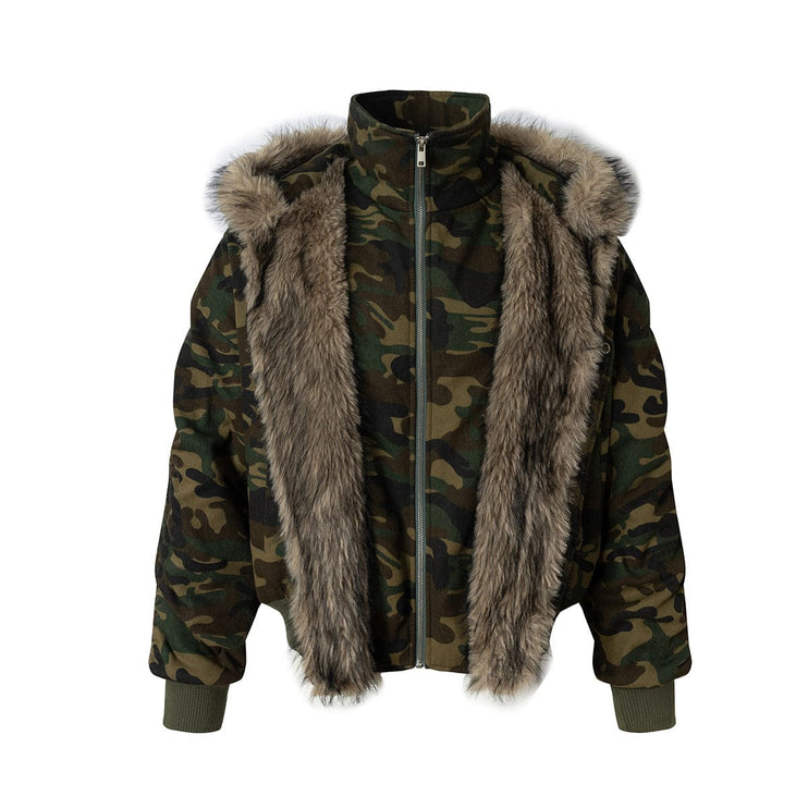 TALKLESSFASHION Camo Pilot Fur Collar Jacket