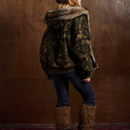 TALKLESSFASHION Camo Pilot Fur Collar Jacket