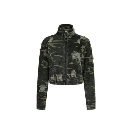 TALKLESSFASHION Camo Wash Detachable Fur Jacket