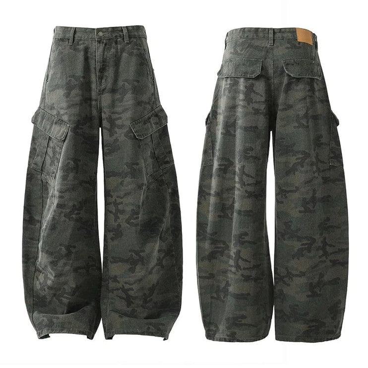 TALKLESSFASHION Camouflage / Asian Size M Curved-knife Jeans Camouflage Cargo Pants -----1009