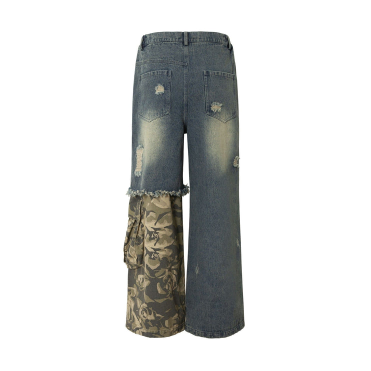 TALKLESSFASHION Camouflage Contrast Stitched Jeans