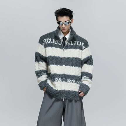 TALKLESSFASHION Contrast Coarse-Needle Knitted Cardigan