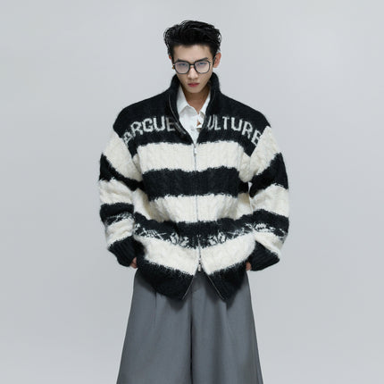 TALKLESSFASHION Contrast Coarse-Needle Knitted Cardigan