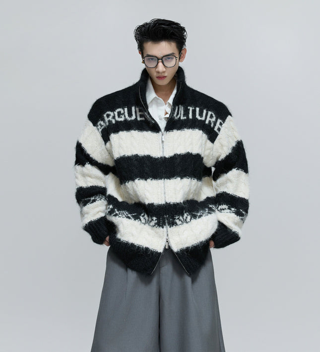 TALKLESSFASHION Contrast Coarse-Needle Knitted Cardigan