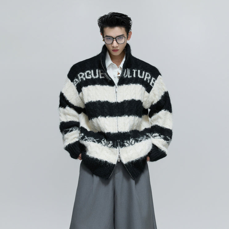 TALKLESSFASHION Contrast Coarse-Needle Knitted Cardigan