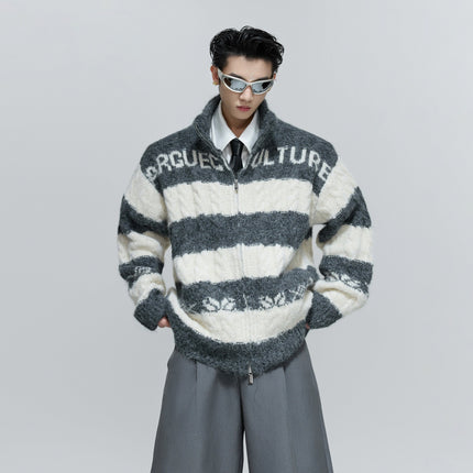 TALKLESSFASHION Contrast Coarse-Needle Knitted Cardigan