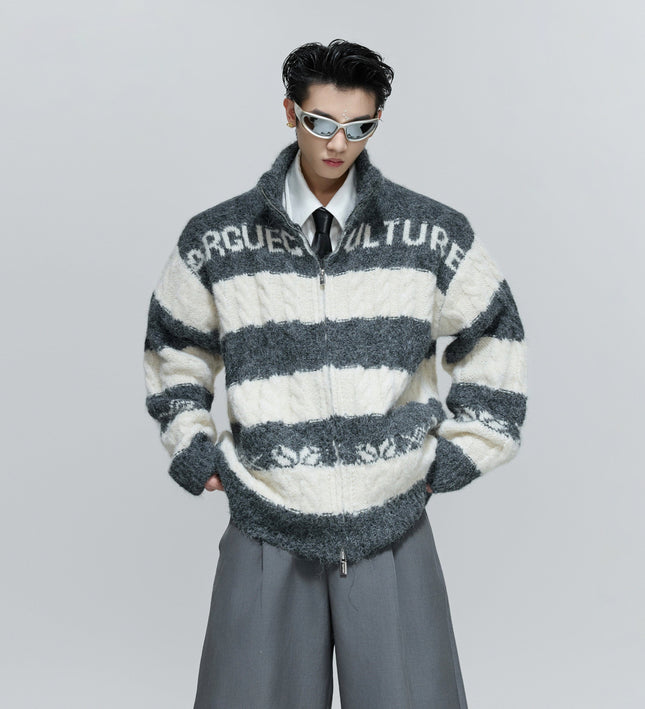 TALKLESSFASHION Contrast Coarse-Needle Knitted Cardigan