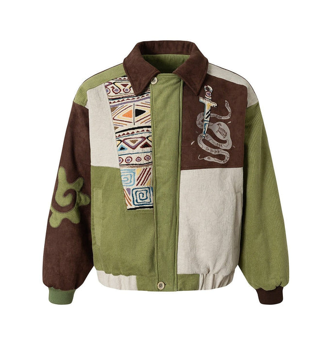 TALKLESSFASHION Corduroy Ethnic Design Puffer