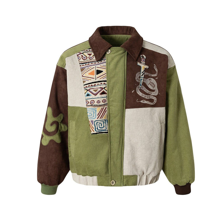 TALKLESSFASHION Corduroy Ethnic Design Puffer