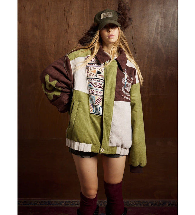 TALKLESSFASHION Corduroy Ethnic Design Puffer