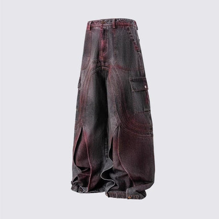 TALKLESSFASHION Cross-border European and American high street vibe pants, jeans, American straight stitching, splashed ink, slightly flared trousers, men's one-piece delivery