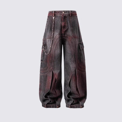 TALKLESSFASHION Cross-border European and American high street vibe pants, jeans, American straight stitching, splashed ink, slightly flared trousers, men's one-piece delivery
