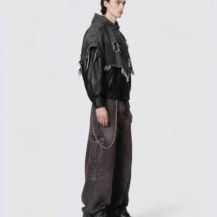 TALKLESSFASHION Cross-border European and American high street vibe pants, jeans, American straight stitching, splashed ink, slightly flared trousers, men's one-piece delivery