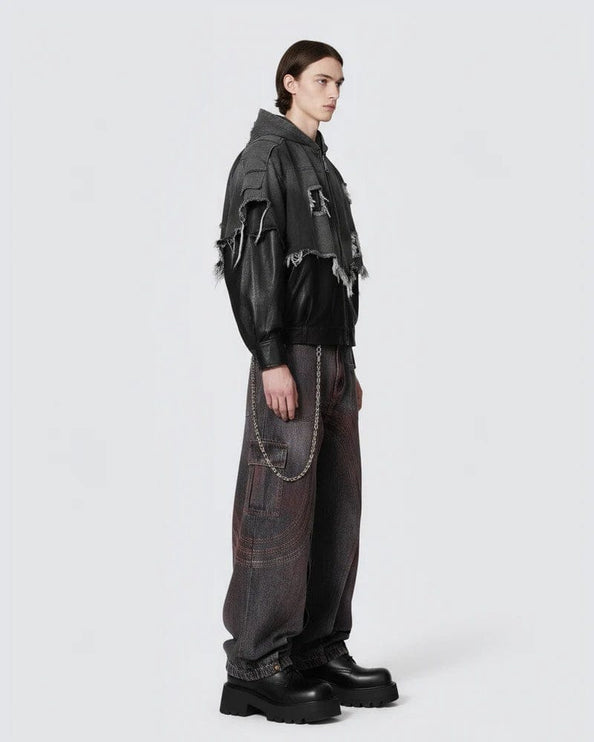 TALKLESSFASHION Cross-border European and American high street vibe pants, jeans, American straight stitching, splashed ink, slightly flared trousers, men's one-piece delivery