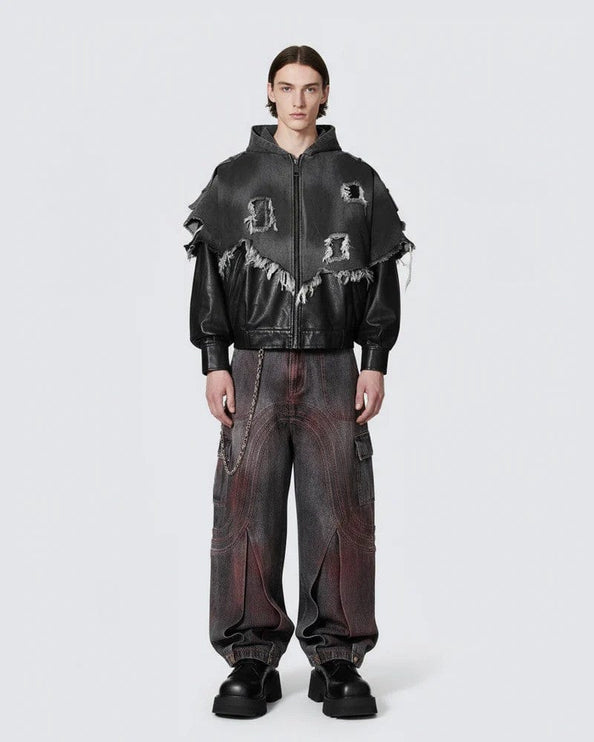 TALKLESSFASHION Cross-border European and American high street vibe pants, jeans, American straight stitching, splashed ink, slightly flared trousers, men's one-piece delivery