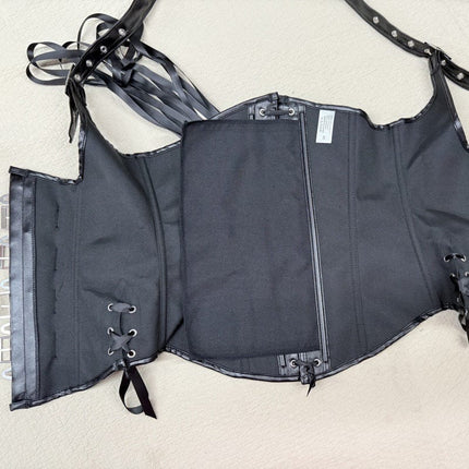 TALKLESSFASHION Cross-border shapewear, European and American corsets, halternecks, black leather, retro gothic corsets, punk clothing shaping