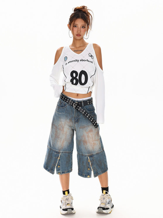 TALKLESSFASHION Cyber-Sport Digital Off-Shoulder Top