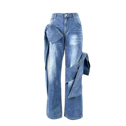 TALKLESSFASHION Denim Bow Bandeau Wide-Leg Set